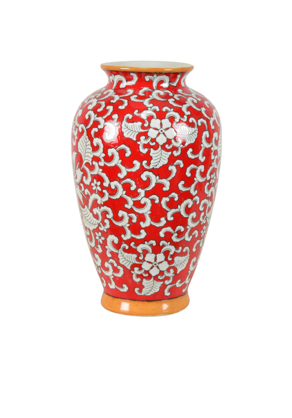 Coral Red and White Ceramic Vase - 29cm