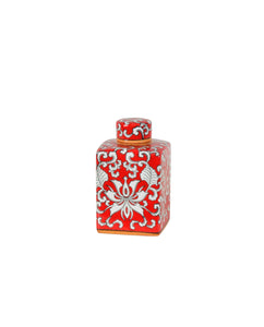 Coral Red and White Ceramic Mini Jar - 15cm