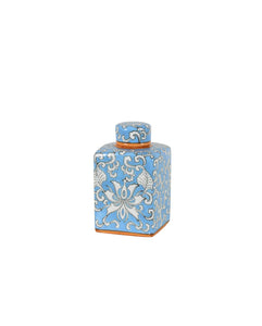 Coral Blue and White Ceramic Mini Jar - 15cm