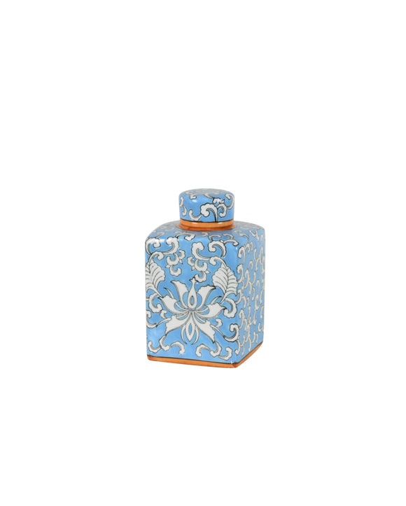Coral Blue and White Ceramic Mini Jar - 15cm