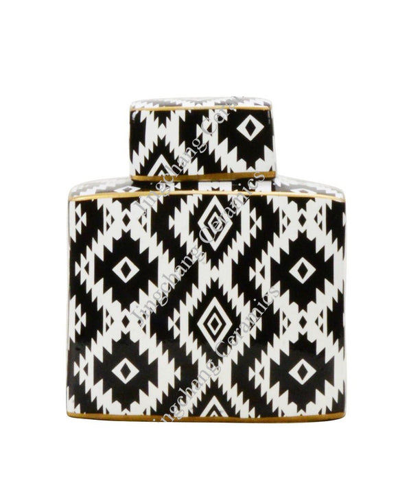 Zigzag Black and White Ceramic Ginger Jar - 23cm