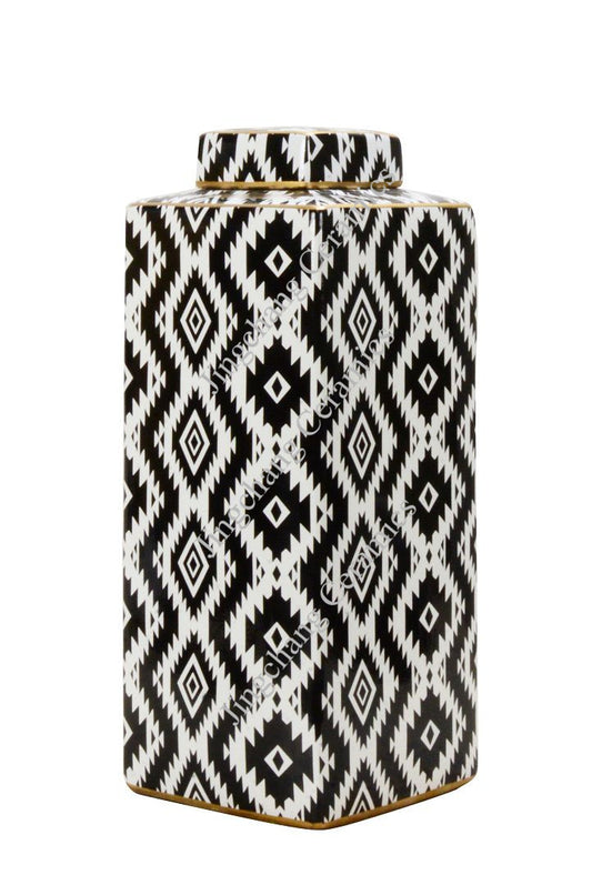 Zigzag Black and White Ceramic Ginger Jar - 42cm