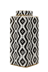 Zigzag Black and White Ceramic Ginger Jar - 42cm