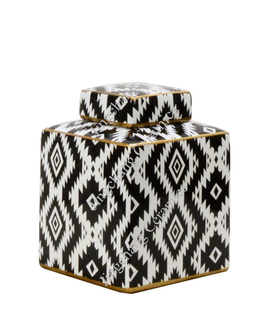 Zigzag Black and White Ceramic Ginger Jar - 22cm