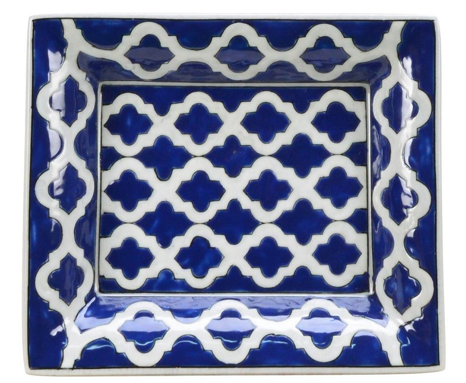 Geometric Pattern Blue Ceramic Decor Plate - 19cm