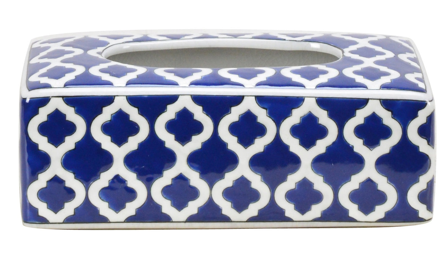 Geometric Pattern Blue Ceramic Tissue Box