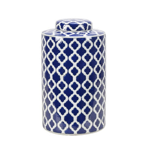 Geometric Pattern Blue Ceramic Ginger Jar - 33cm