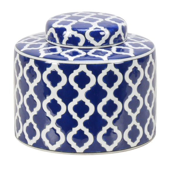 Geometric Pattern Blue Ceramic Ginger Jar - 15cm