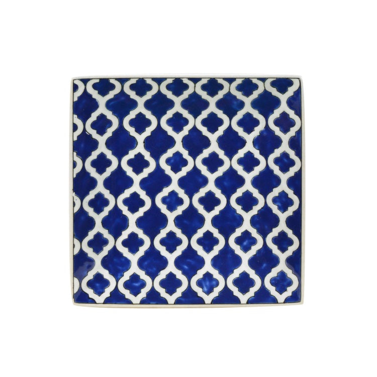 Geometric Pattern Blue Ceramic Decor Plate - 23cm