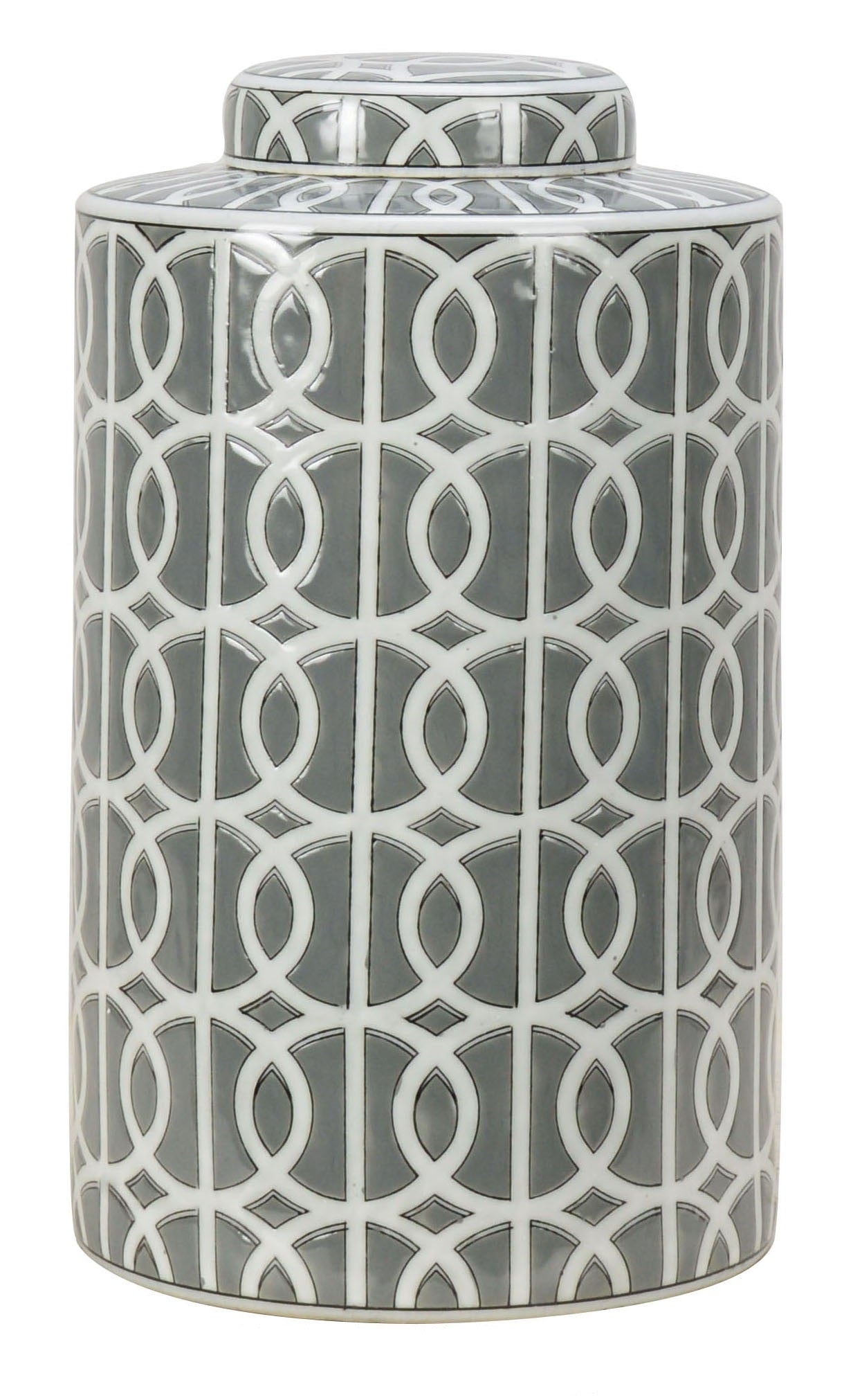 Gray and White Pattern Ceramic Ginger Jar - 33cm