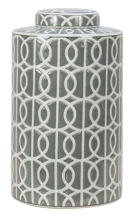 Gray and White Pattern Ceramic Ginger Jar - 33cm