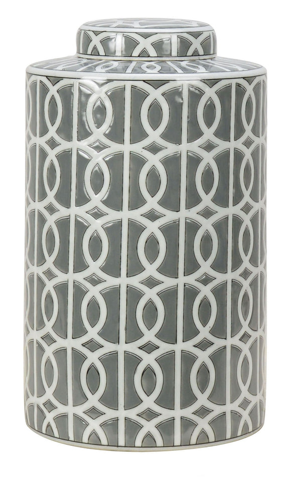 Gray and White Pattern Ceramic Ginger Jar - 33cm