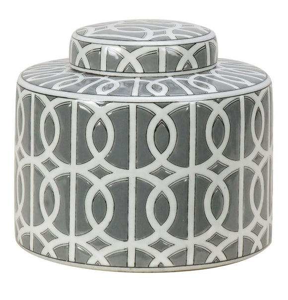 Gray and White Pattern Ceramic Ginger Jar - 15cm