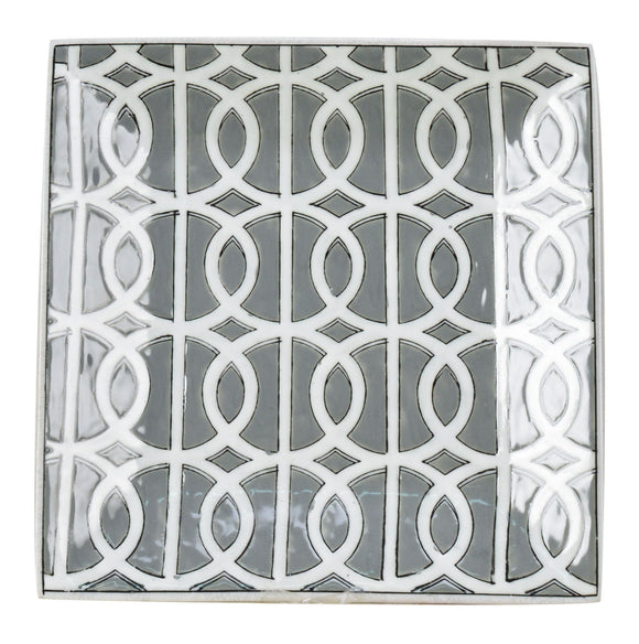 Gray and White Pattern Ceramic Decor Plate - 23cm