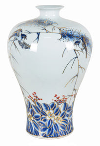 Birds and Blossom Blue Ceramic Vase - 50cm