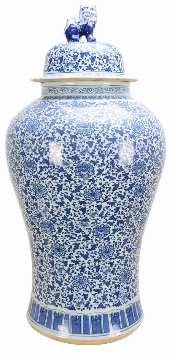 Floral Blue and White Large Ceramic Temple Jar - 101cm