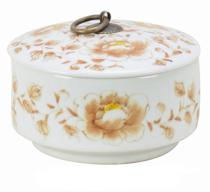 Yellow Flower Ceramic Trinket Box with Metal Holder - 9cm