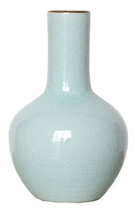 Glossy Light Blue Ceramic Beaker Vase - 30cm
