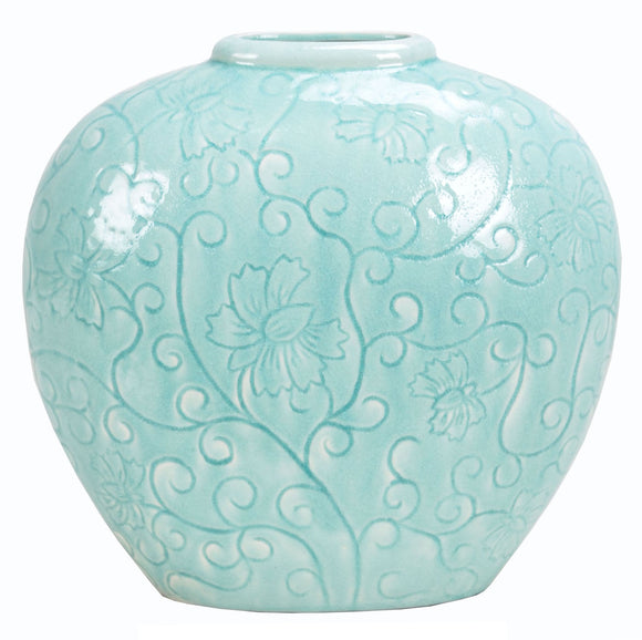 Floral Blue Ceramic Vase - 32cm