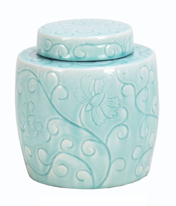 Floral Blue Ceramic Ginger Jar - 21cm