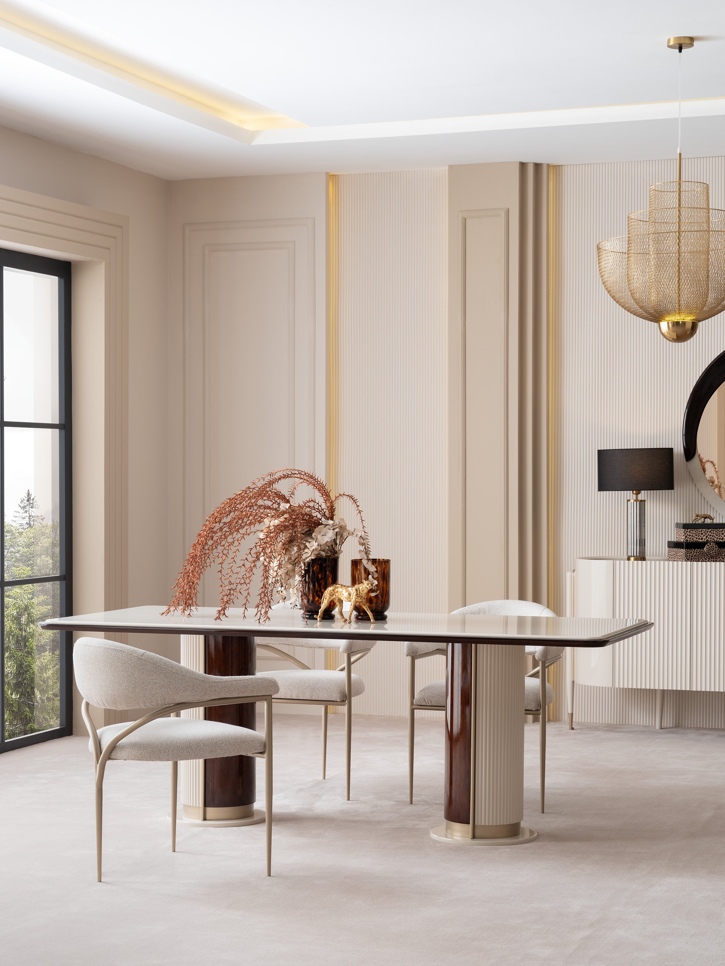 BRAGA Dining Table 320cm+12chair+buffet+mirror