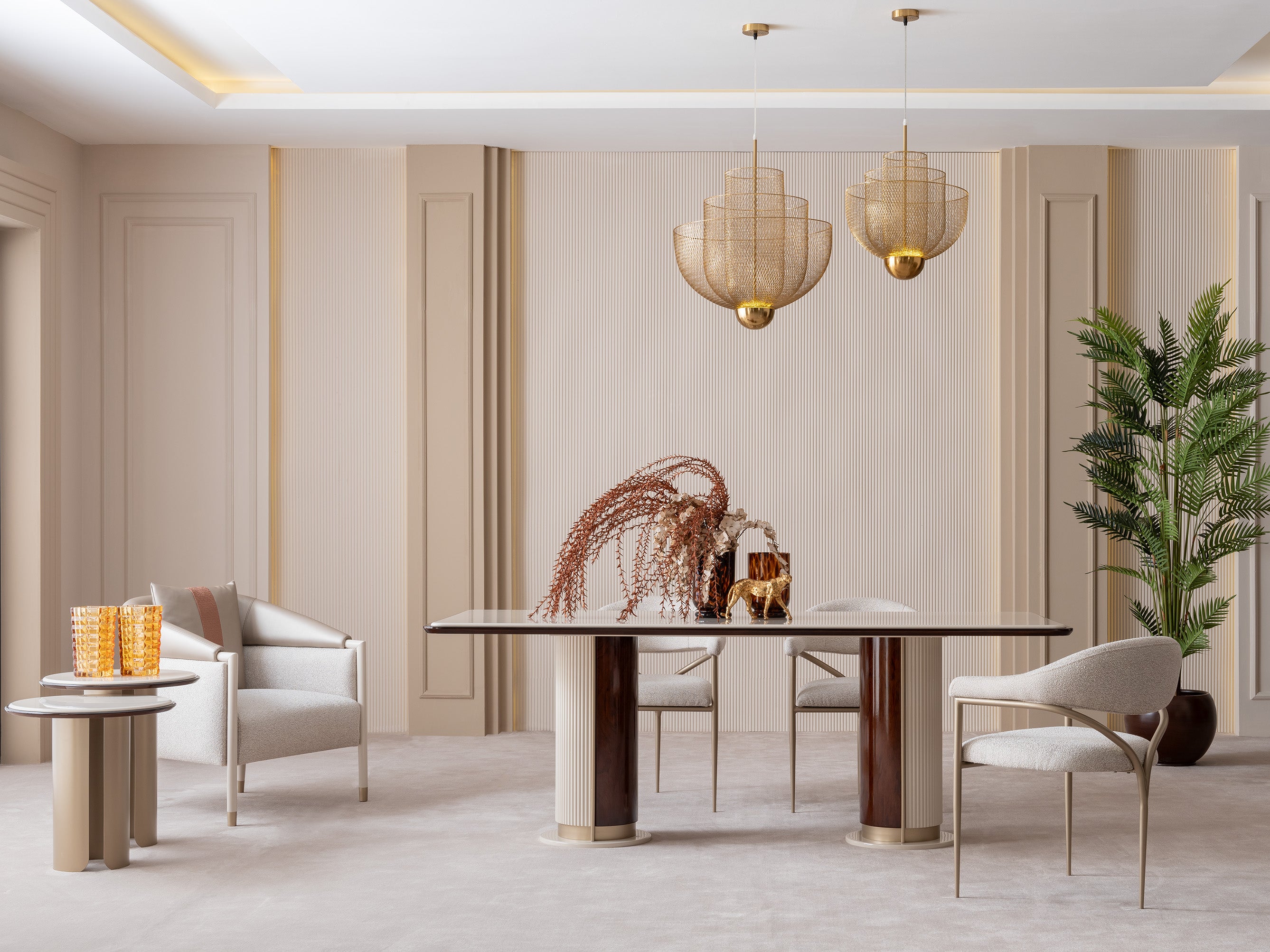 BRAGA Dining Table 320cm+12chair+buffet+mirror