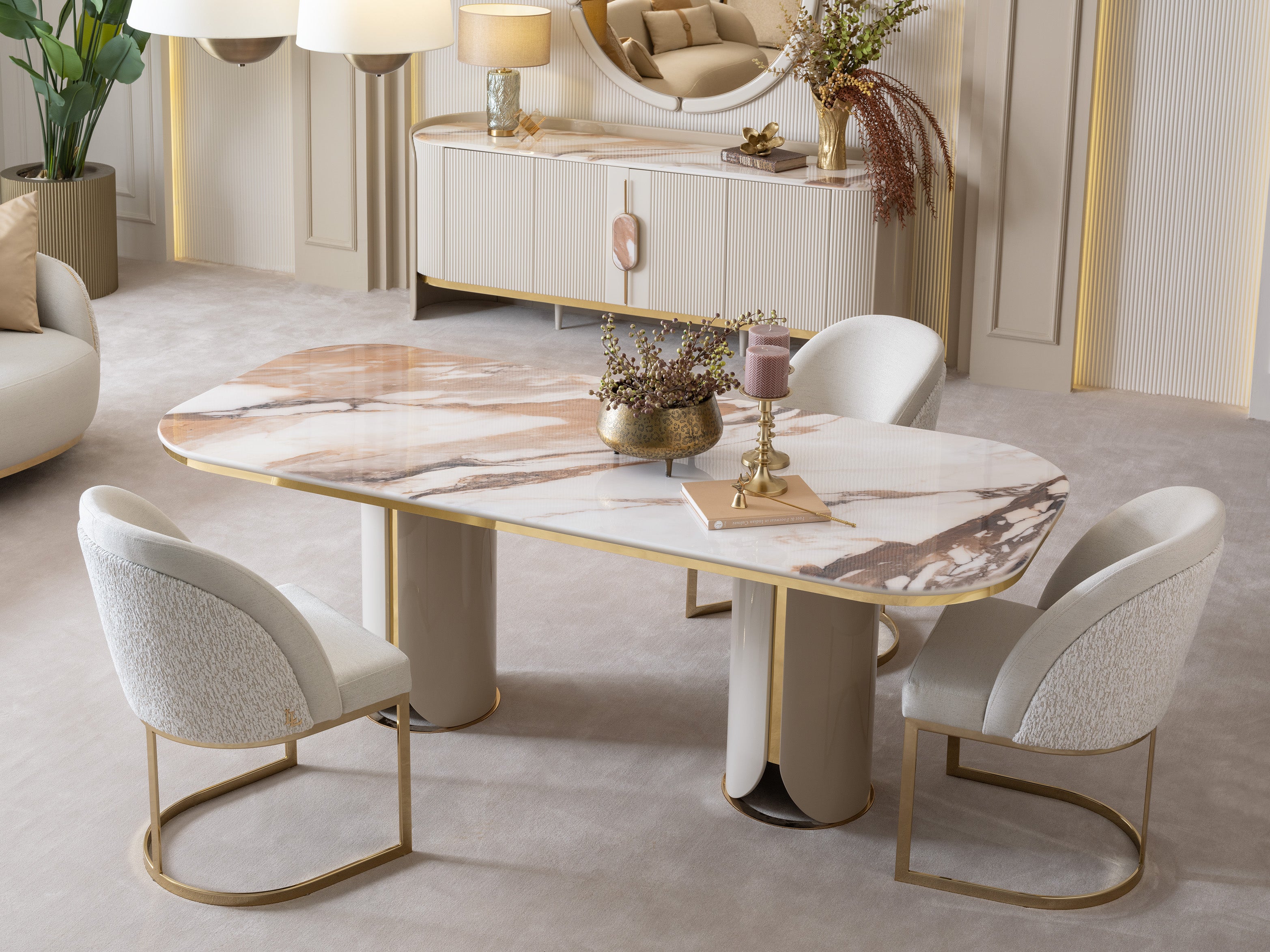 HILTON Dining Table 320cm+12chair+Sideboarde+Mirror