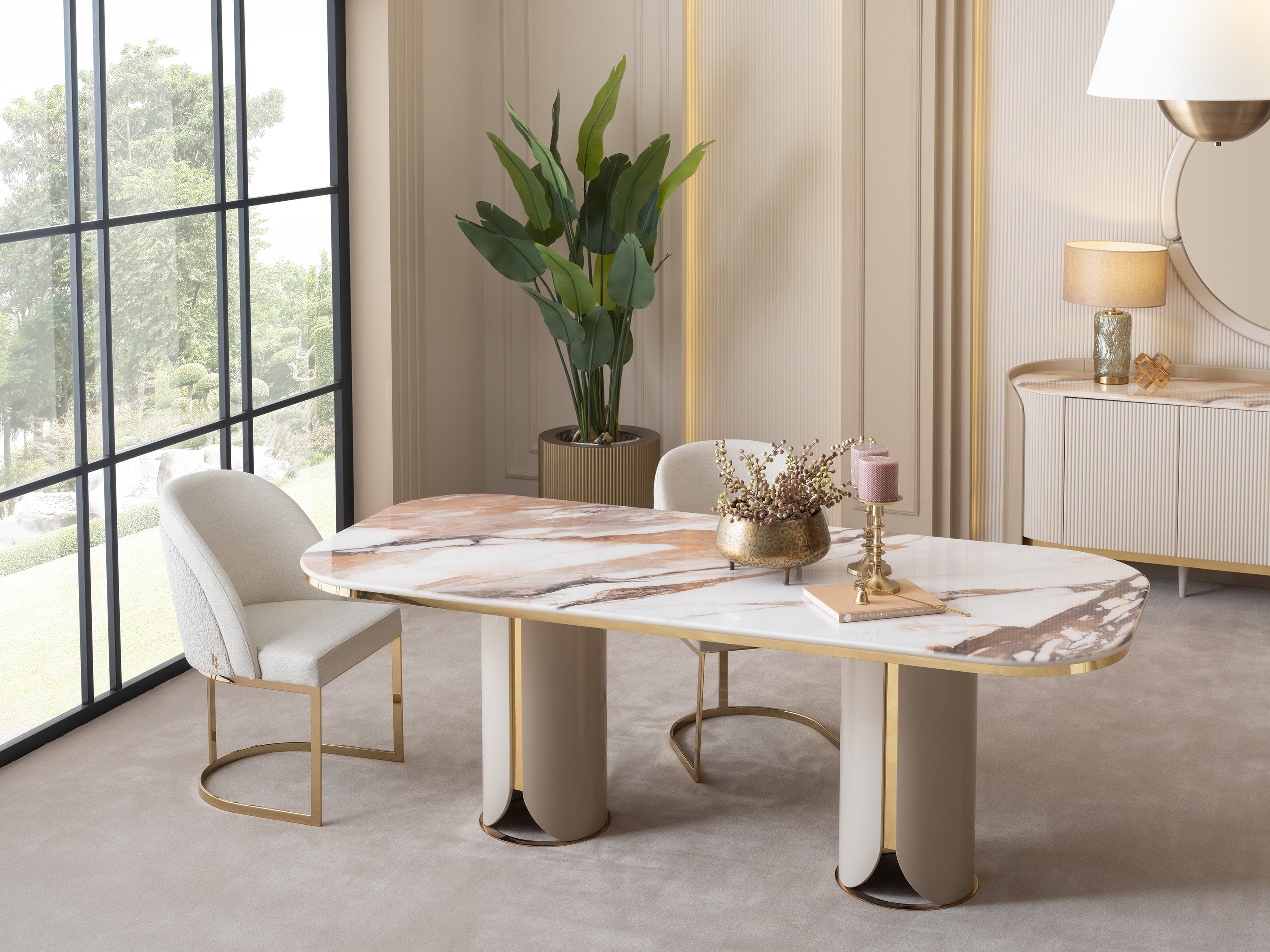 HILTON Dining Table 320cm+12chair+Sideboarde+Mirror