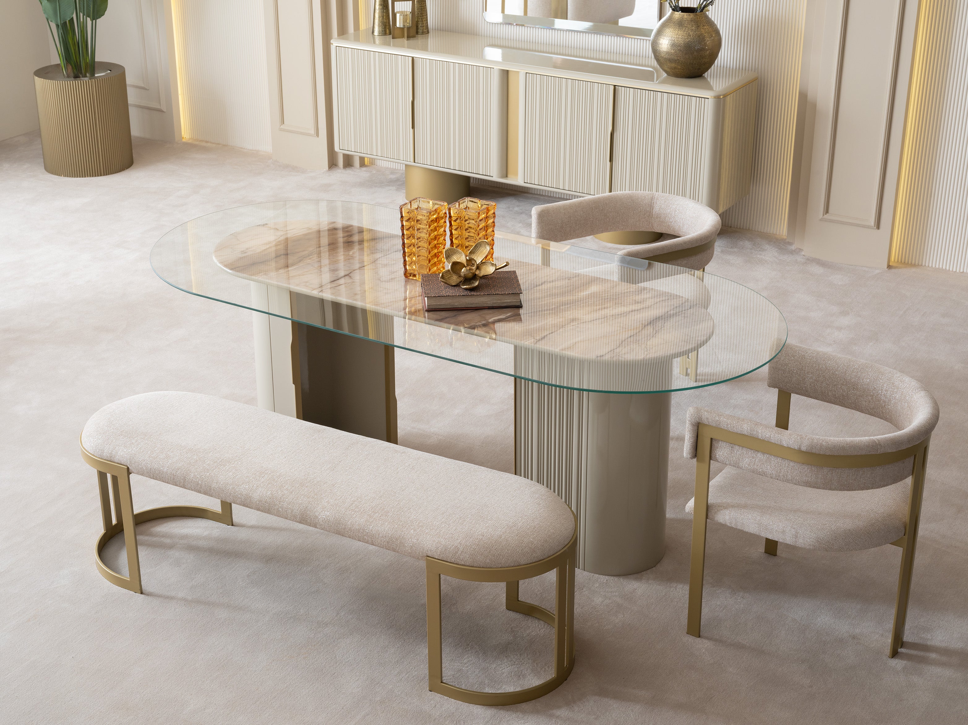 MASSIMO Dining Table 220cm+8chair+buffet+mirror
