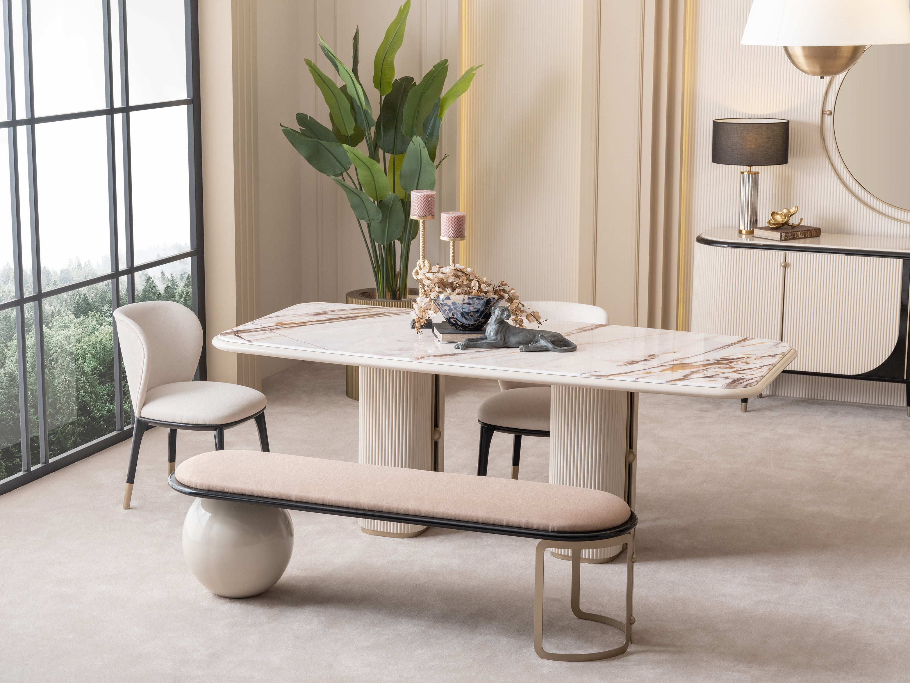 NOBEL Dining Table 280cm+10chair+buffet+mirror